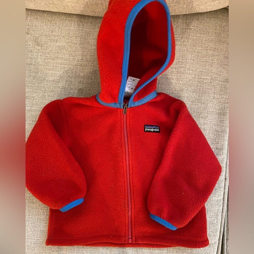 Patagonia red fleece jacket with hood